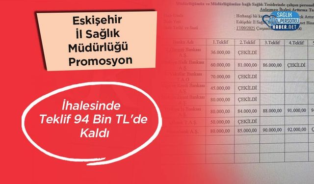 Eskişehir İl Sağlık Müdürlüğü Promosyon İhalesinde Teklif 94 Bin TL'de Kaldı
