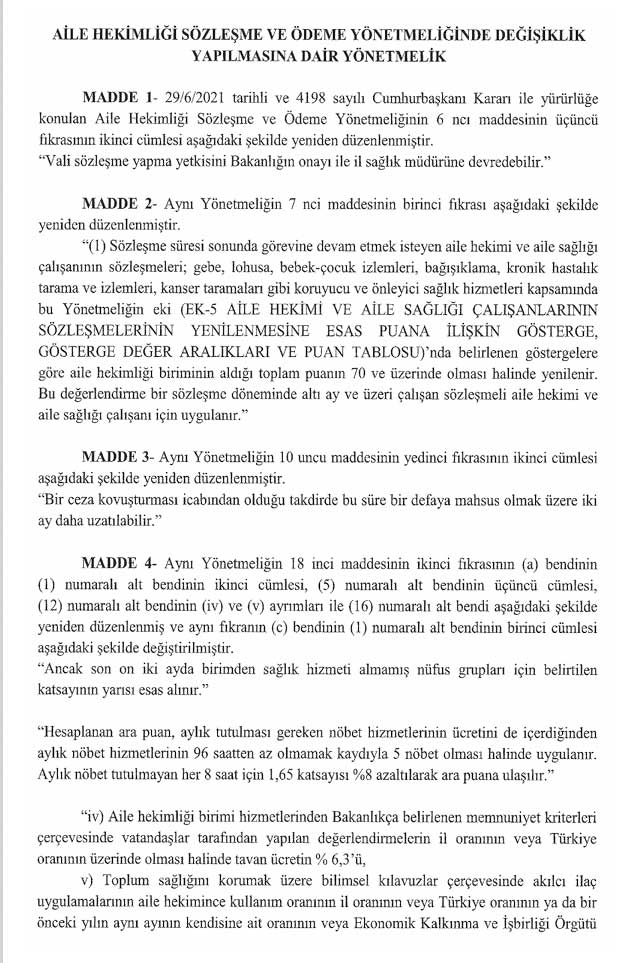 Aile Hekmligi Yonetmelik Degisikligi 2
