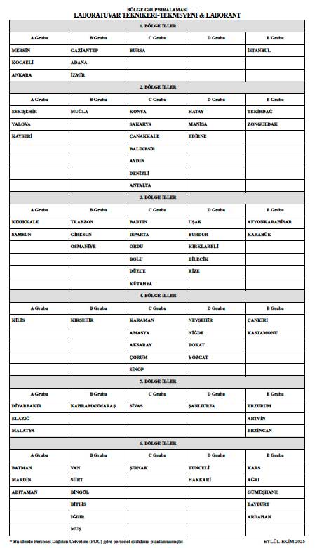 Laboratuvar Bolge Hizmet Gruplari