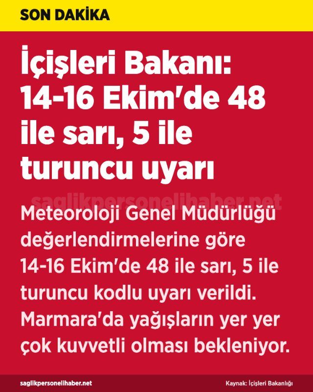 Bakan Ciftci Acikladi 14 16 Ekimde 48 Il Sari 5 Il Turuncu Uyari A1
